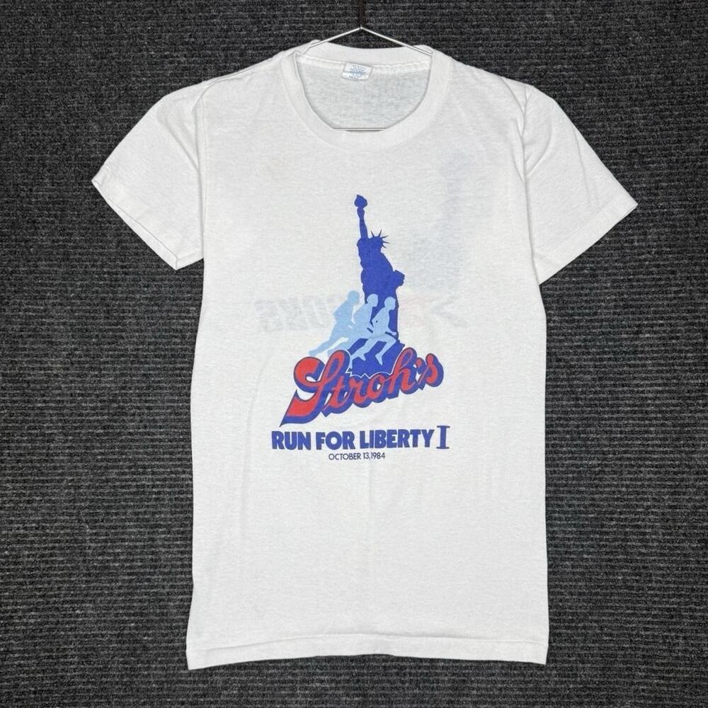 vintage 1984 stroh’s run for liberty brooks marathon tee size small